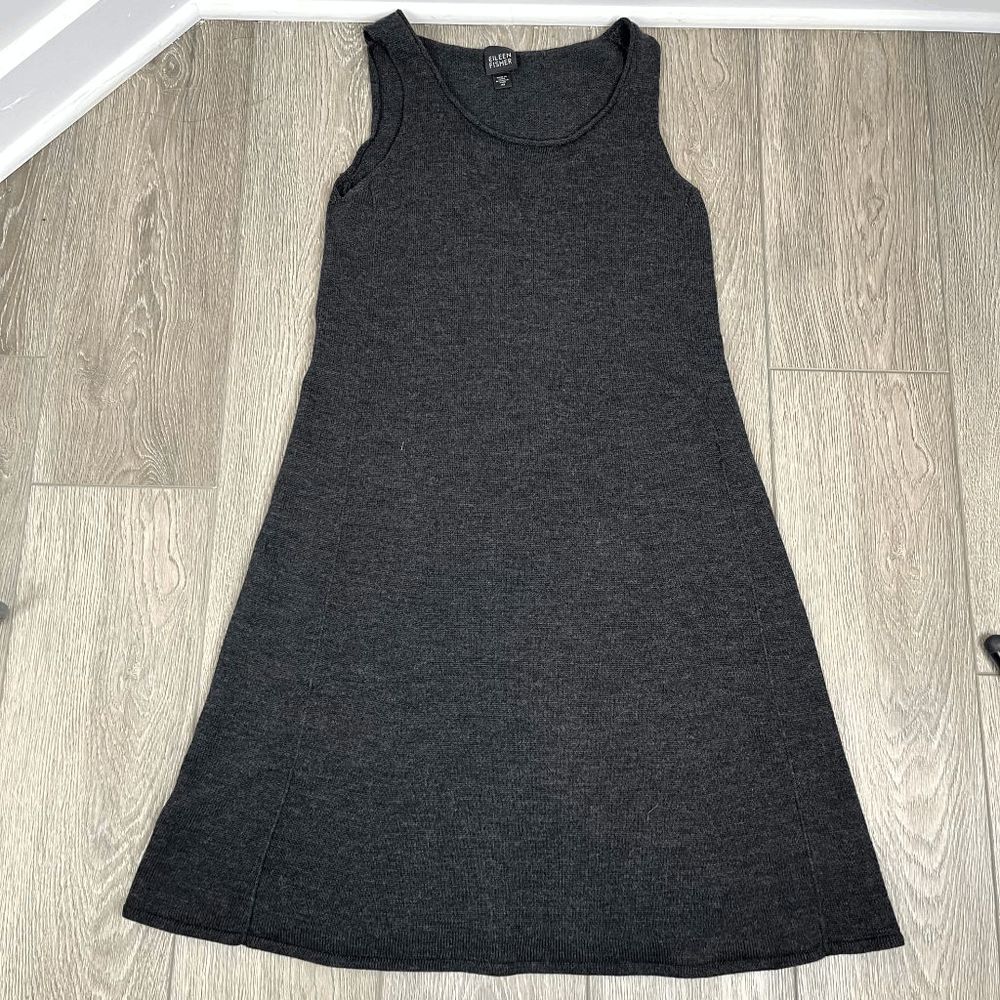 Eileen Fisher knit Tank dress dark grey‎ Size XS 100% Merino Wool